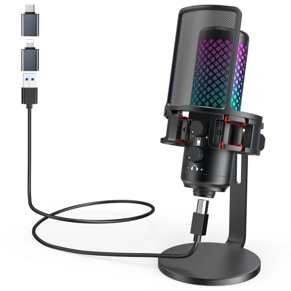 Gaming USB Microphone for iPhone Phone PC, Metal